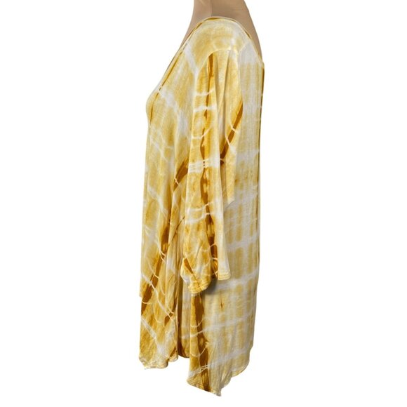 Green Envelope Knit Top Size 1X Yellow White Tie Dye Stretch - Picture 2 of 6